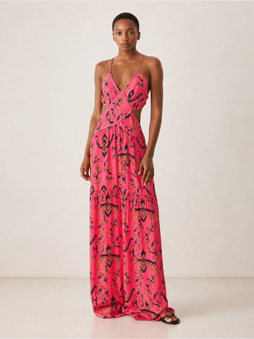 ba&sh Caloma Pink Printed Maxi Dress w/Crisscross Bodice & Cutouts - Size S